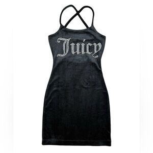 Juicy Couture Black Crystal Logo Velour Mini Dress